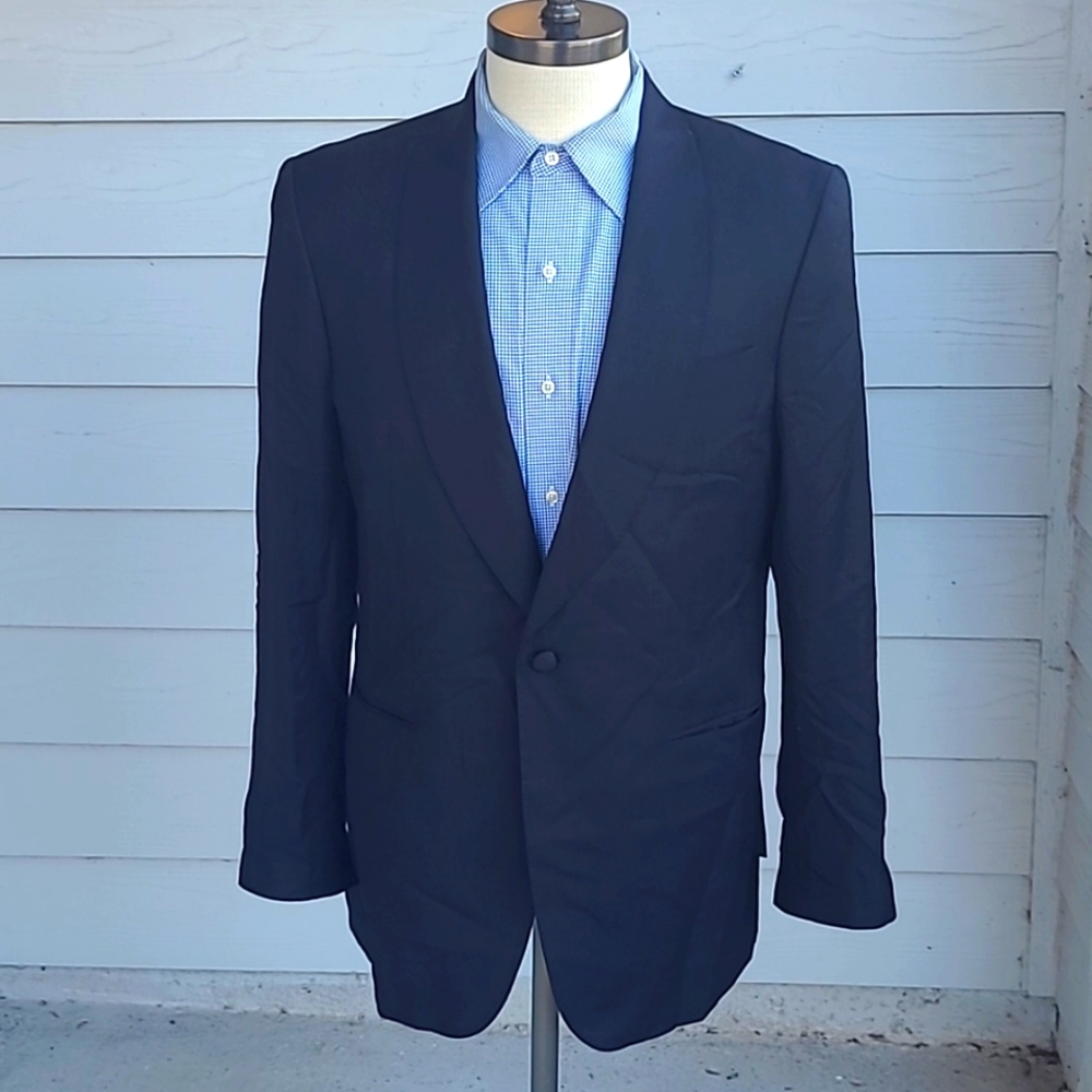 KNOT STANDARD Custom Black Super‎ 130s Wool Ariston 42 R Mens Sport Coat Tux Top
